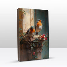 Load image into Gallery viewer, LaquePrint - Two Robins, Red Roses in the Morning Sun-Handlacquered - 19.5 x 30 cm - LP402