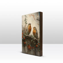 Load image into Gallery viewer, Laqueprint - Two robins in front of an old wall - Hand lacquered - 19.5 x 30 cm - LP386