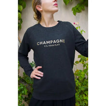 Load image into Gallery viewer, Women's Sweatshirt - Champagne Please - Glitter: S / Heather black