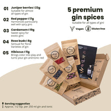 Load image into Gallery viewer, Gin spices | 5 natural gin botanicals in a gift set