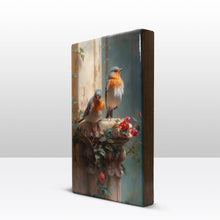 Load image into Gallery viewer, LaquePrint - Two Robins, Red Roses in the Morning Sun-Handlacquered - 19.5 x 30 cm - LP402