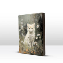 Load image into Gallery viewer, White kitten with flowers - Laqueprint - 19.5 x 26 cm - LP556