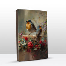 Load image into Gallery viewer, Laqueprint - Two robins with colorful flowers - hand-lacquered - 19.5 x 30 cm - LP396