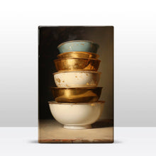 Load image into Gallery viewer, Stack of Gold - White bowls 2