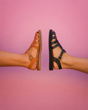 Load image into Gallery viewer, CHILAQUILES NEGRO - Comfortable black leather caged sandal: 38