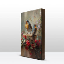 Load image into Gallery viewer, Laqueprint - Two robins with colorful flowers - hand-lacquered - 19.5 x 30 cm - LP396