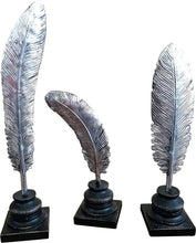 Load image into Gallery viewer, Feathers silver decoration statue polyresin set of 3