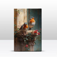 Load image into Gallery viewer, LaquePrint - Two Robins, Red Roses in the Morning Sun-Handlacquered - 19.5 x 30 cm - LP402