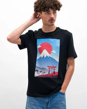 Load image into Gallery viewer, Mount Fuji Ikigai T-shirt - Japanese artistic t-shirt: Black / Organic, Plastic-free, Vegan / XXXL