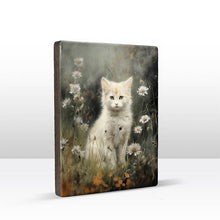 Load image into Gallery viewer, White kitten with flowers - Laqueprint - 19.5 x 26 cm - LP556