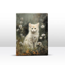 Load image into Gallery viewer, White kitten with flowers - Laqueprint - 19.5 x 26 cm - LP556