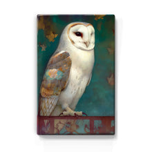 Load image into Gallery viewer, Laqueprint - Morning Ballet: White Owl and Dancing Leaves - Hand-lacquered - 19.5 x 30 cm - LP362