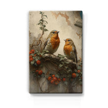 Load image into Gallery viewer, Laqueprint - Two robins in front of an old wall - Hand lacquered - 19.5 x 30 cm - LP386
