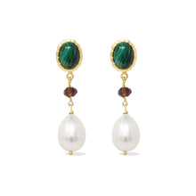 Load image into Gallery viewer, Malachite, Garnet & Pearl Earrings