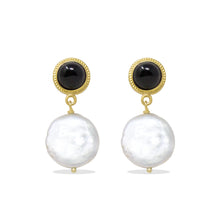 Load image into Gallery viewer, Onyx & Pearl Earrings