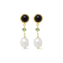 Load image into Gallery viewer, Onyx, Green Amethyst & Pearl Earrings