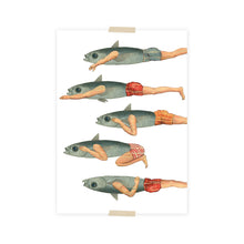 Load image into Gallery viewer, Postcard collage swimming fish with swim trunks
