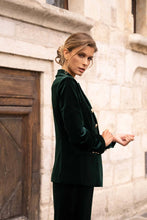 Load image into Gallery viewer, Double-breasted velvet blazer jacket with gold buttons - V1721N: 1S-1M-1L-1XL / Green
