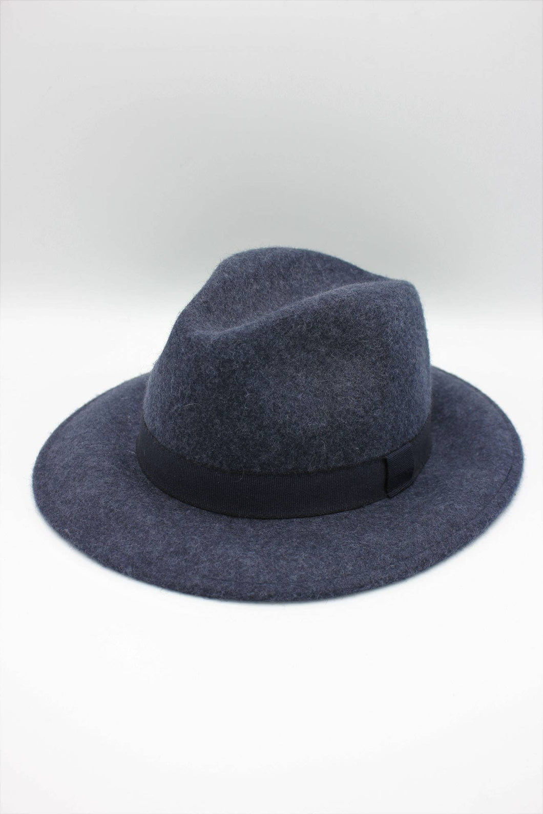 Heather Classic Wool Fedora Hat with Ribbon: Navy / 59