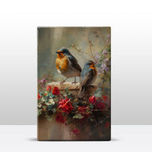 Load image into Gallery viewer, Laqueprint - Two robins with colorful flowers - hand-lacquered - 19.5 x 30 cm - LP396
