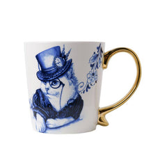 Load image into Gallery viewer, Cat mug with gold hat

