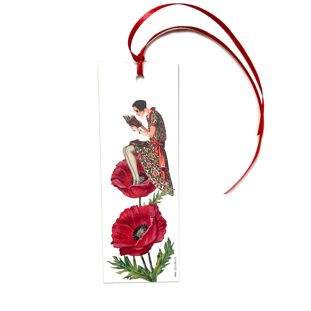 Bookmark bookmark collage - girl sitting flower