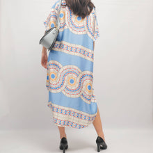 Load image into Gallery viewer, Satin midi dress with geometric print KD6917VS-17: Blue
