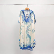 Load image into Gallery viewer, Satin dress with phoenix pattern KD9118VS: Navy Blue
