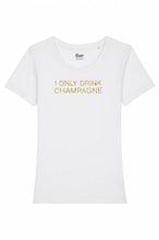 Load image into Gallery viewer, Women&#39;s T-shirt - I Only Drink Champagne - Glitter: XS / White
