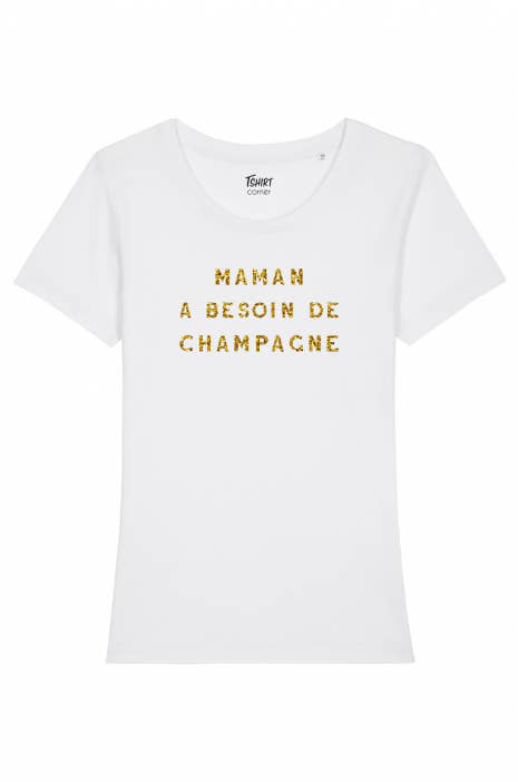 Women's T-shirt - Mom Needs Champagne - Glitter: White / XS