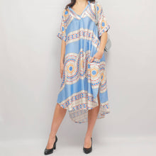 Load image into Gallery viewer, Satin midi dress with geometric print KD6917VS-17: Blue
