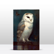 Load image into Gallery viewer, Laqueprint - Enchanted Encounter: White Owl and Dancing Moths - Hand lacquered - 19.5 x 30 cm - LP365
