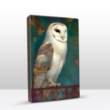 Load image into Gallery viewer, Laqueprint - Morning Ballet: White Owl and Dancing Leaves - Hand-lacquered - 19.5 x 30 cm - LP362
