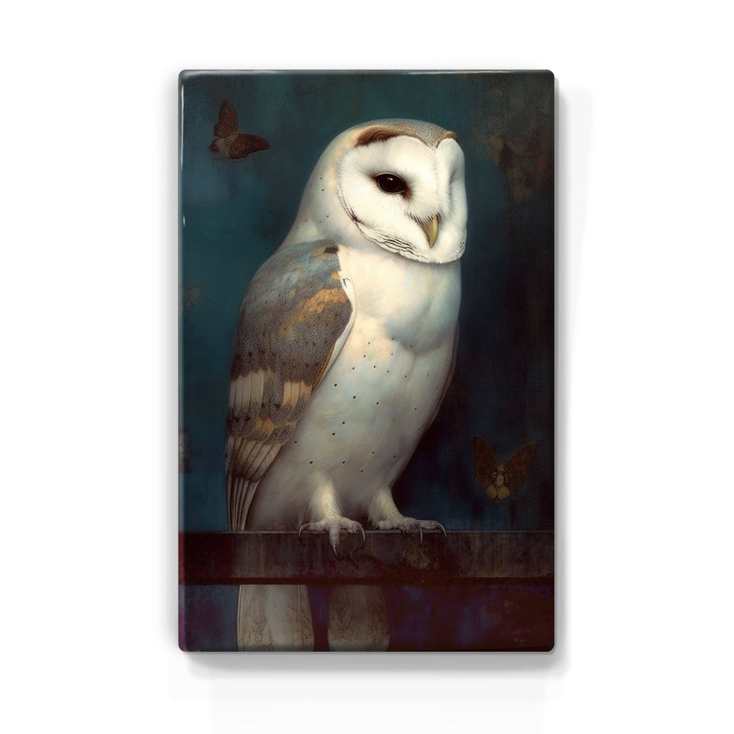 Laqueprint - Enchanted Encounter: White Owl and Dancing Moths - Hand lacquered - 19.5 x 30 cm - LP365