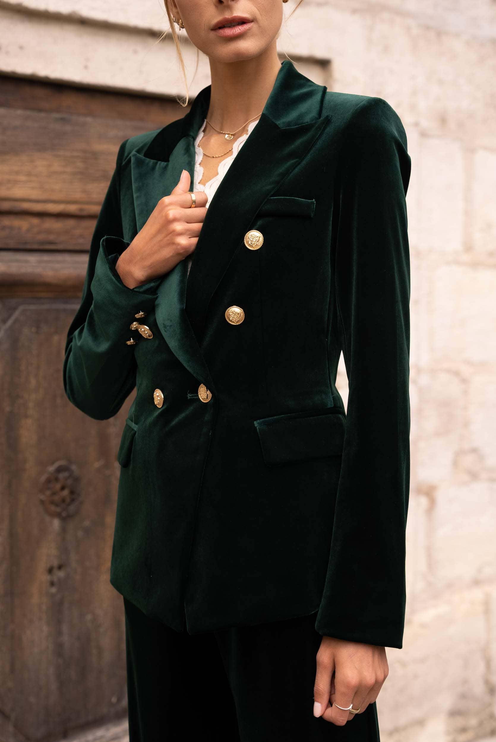 ジャケット NUDE Velvet blazer Double-breasted velvet blazer jacket with gold buttons