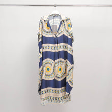 Load image into Gallery viewer, Satin midi dress with geometric print KD6917VS-17: Blue
