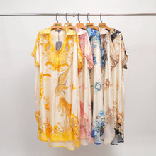 Load image into Gallery viewer, Satin dress with phoenix pattern KD9118VS: Navy Blue
