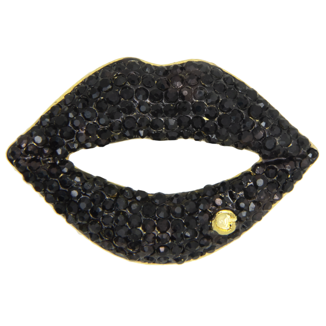 Rhinestone lips pin black