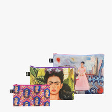 Load image into Gallery viewer, FRIDA KAHLO Self Portrait on the Borderline, Self Portrait With Hummingbird, The Frame Recycled Zip Pockets
