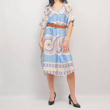 Load image into Gallery viewer, Satin midi dress with geometric print KD6917VS-17: Blue
