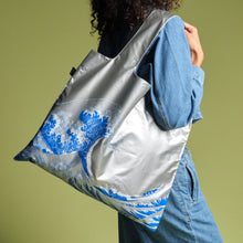 Load image into Gallery viewer, KATSUSHIKA HOKUSAI The Great Wave Silver Metallic Bag

