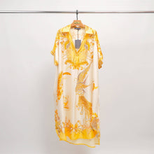 Load image into Gallery viewer, Satin dress with phoenix pattern KD9118VS: Navy Blue
