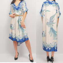 Load image into Gallery viewer, Satin dress with phoenix pattern KD9118VS: Navy Blue

