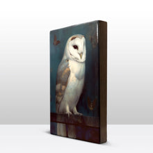 Load image into Gallery viewer, Laqueprint - Enchanted Encounter: White Owl and Dancing Moths - Hand lacquered - 19.5 x 30 cm - LP365
