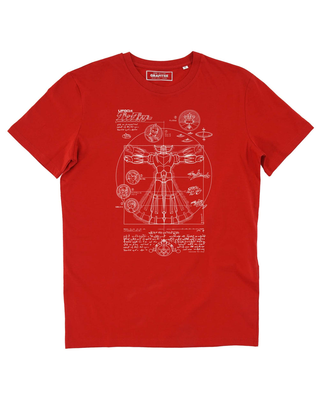 Grendizer Blueprint Tee - Goldorak Graphic Tee: Red / Organic, Plastic-free, Vegan / M