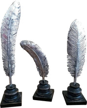 Load image into Gallery viewer, Feathers silver decoration statue polyresin set of 3
