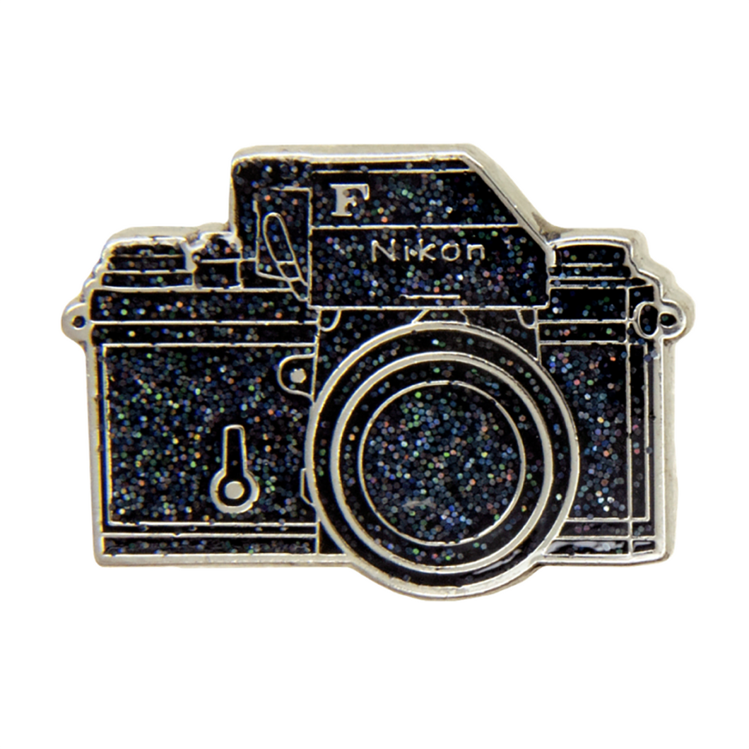 Camera pin black glitter