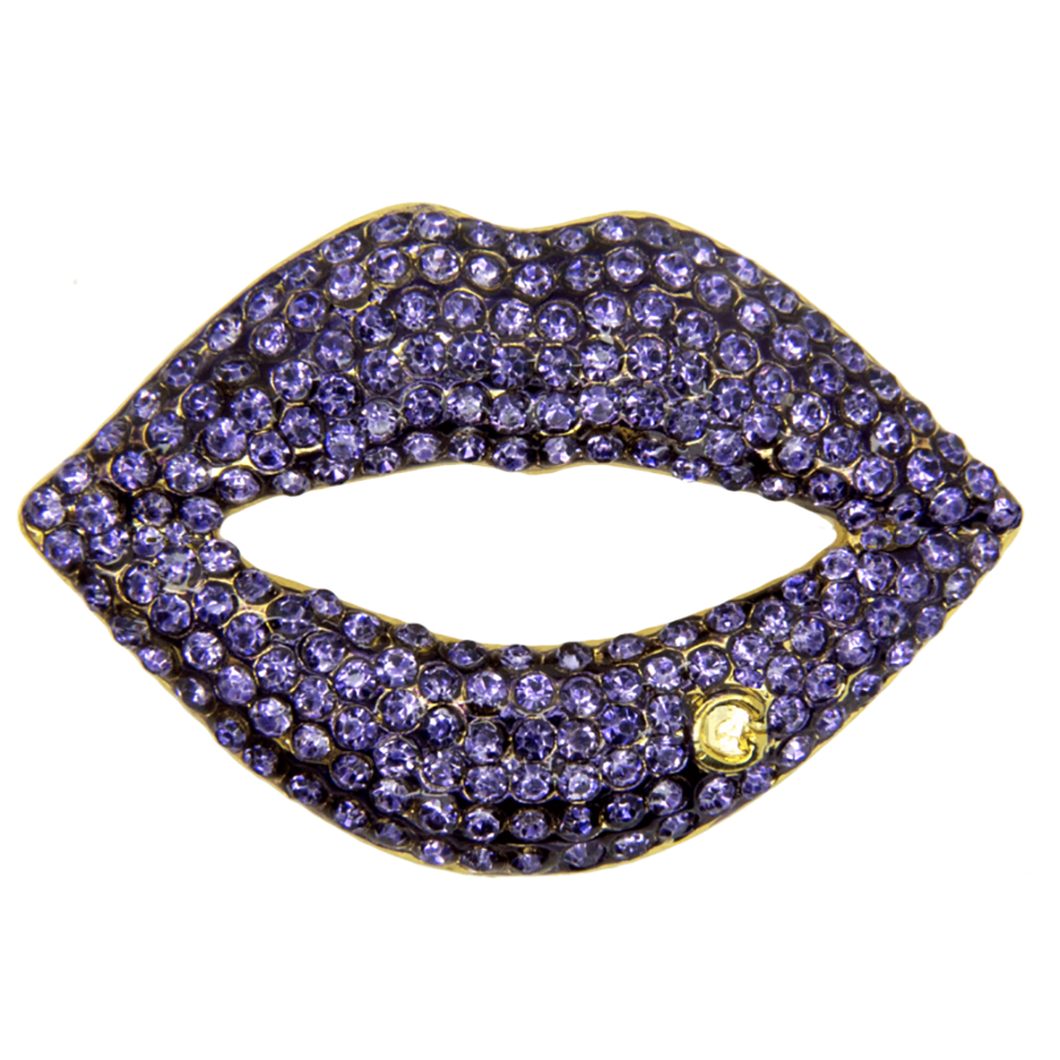 Rhinestone lips pin purple