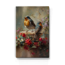 Load image into Gallery viewer, Laqueprint - Two robins with colorful flowers - hand-lacquered - 19.5 x 30 cm - LP396
