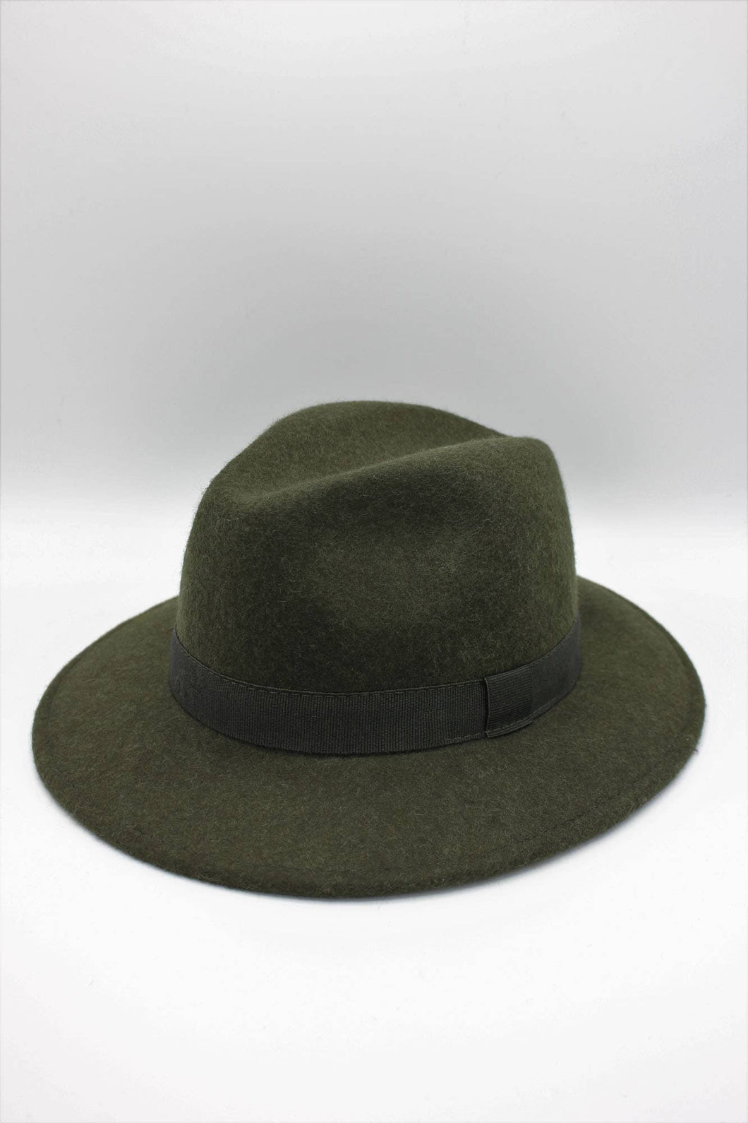 Heather Classic Wool Fedora Hat with Ribbon: Khaki / 56